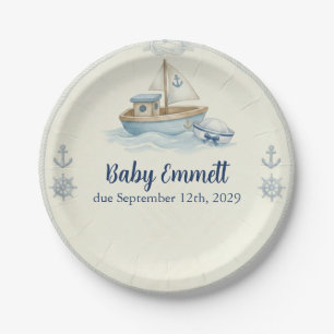 Little Sailor Aboard Blue Baby Shower Paper Plate