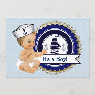 Little Sailor Baby Boy Nautical Baby Shower Invitation
