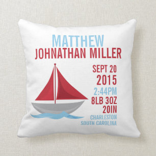 Little Sailor Birth Announcement Nursery Pillow