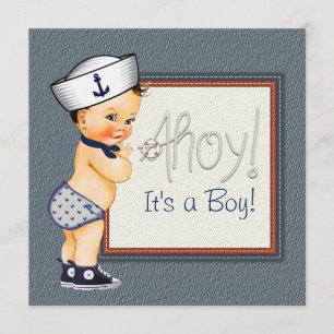 Little Sailor Boy Blue Nautical Baby Shower Invitation