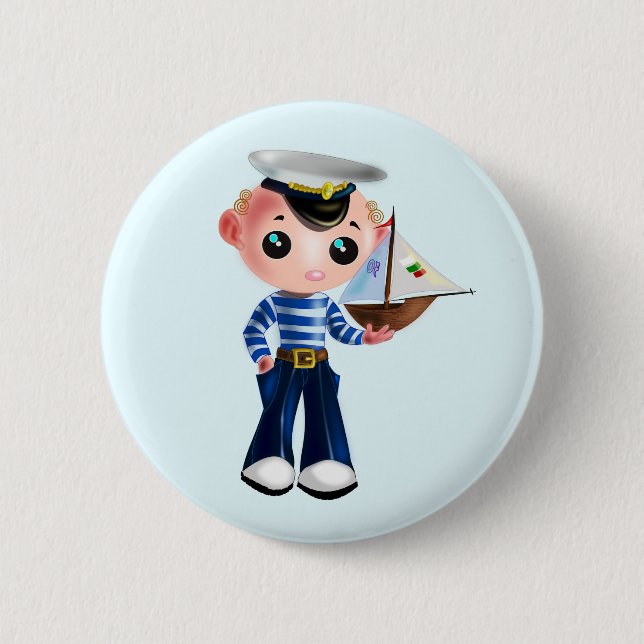 Little Sailor Boy Button - Your Colour - Text (Front)