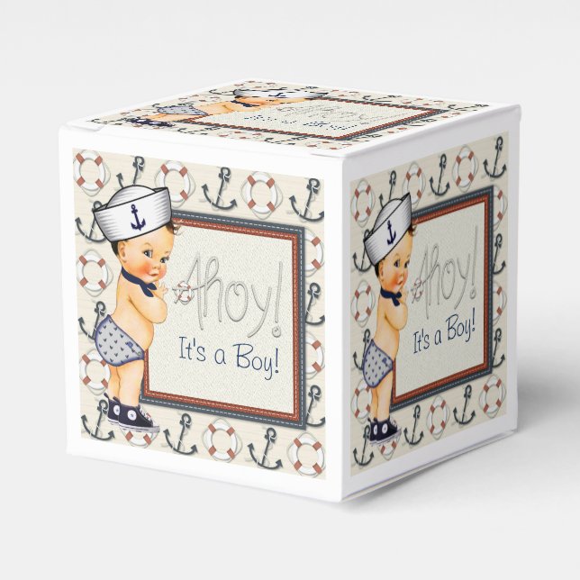 Little Sailor Nautical Baby Boy Shower Favour Box (Front Side)