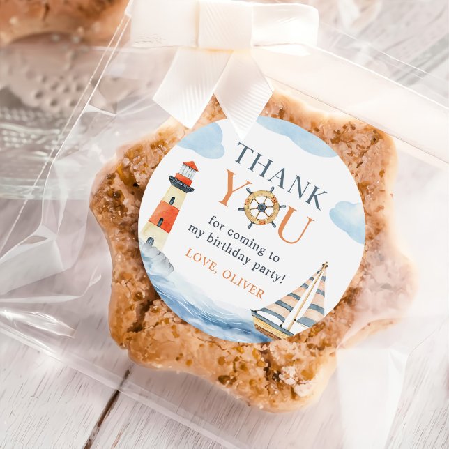 Little Sailor Nautical Blue Pastel 1st Birthday Classic Round Sticker (Creator Uploaded)