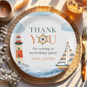 Little Sailor Nautical Blue Pastel 1st Birthday Paper Plate