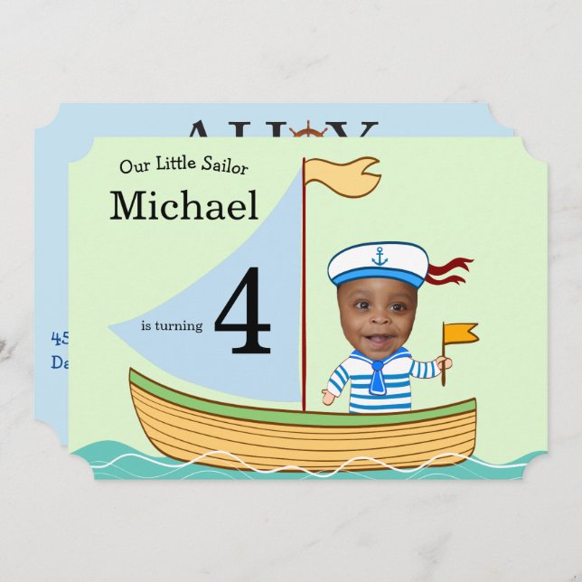 Little Sailor Nautical Boys Birthday Invitation (Front/Back)