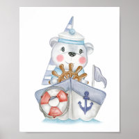 Little sailor polar teddy bear on a boat