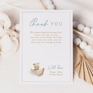 Little Sailor Teddy Bear Baby Shower Vertical Flat Thank You Card