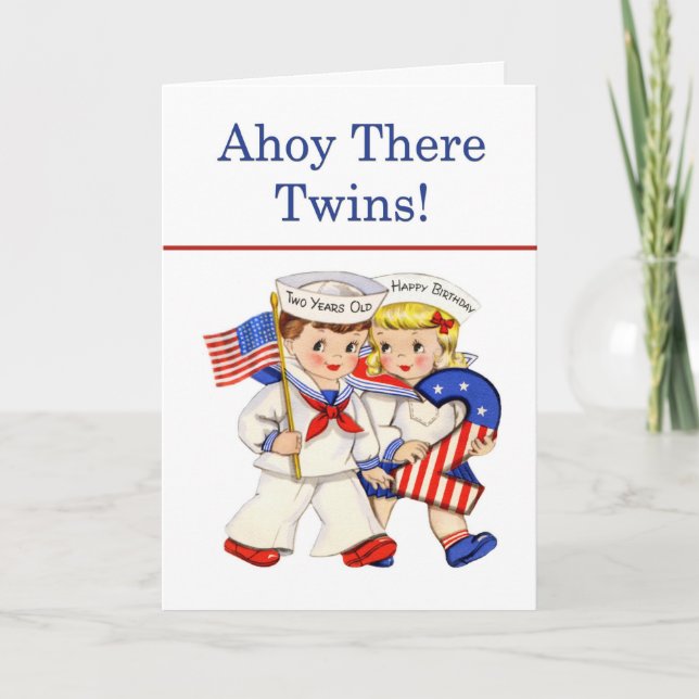 Little Sailor Twins 2 year old birthday card (Front)