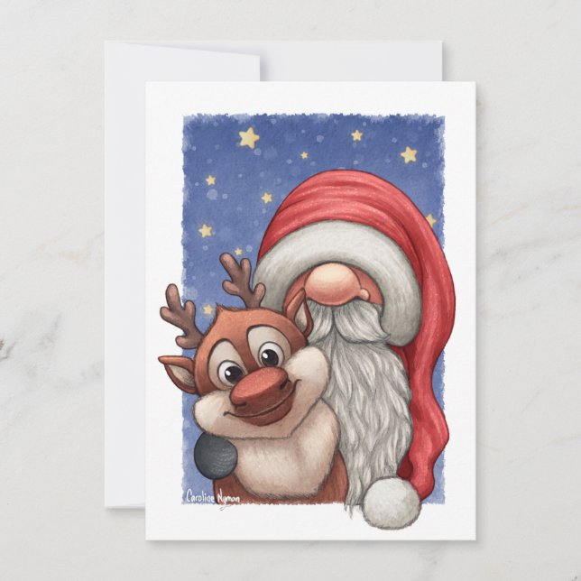 Little Santa and his little reindeer Holiday Card (Front)