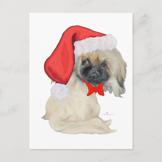 Little Santa Pekingese Holiday Postcard (Front)