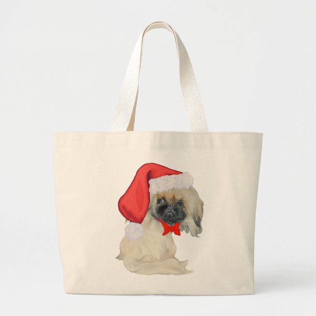 Little Santa Pekingese Large Tote Bag (Front)