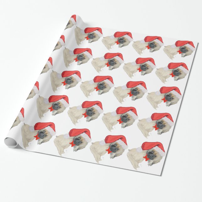 Little Santa Pekingese Wrapping Paper (Unrolled)