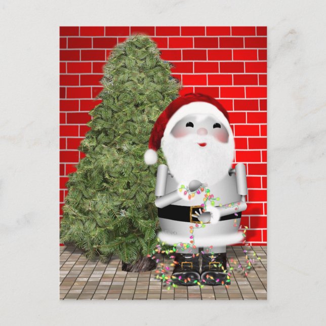 Little Santa Robo-x9 Decorates His Christmas Tree Holiday Postcard (Front)