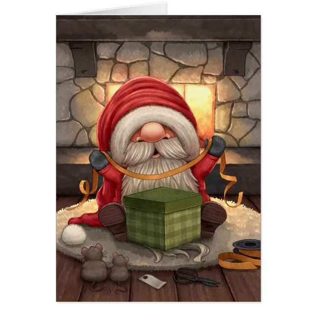 Little Santa wrapping a gift (Front)