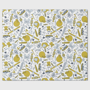Little School Things Scattered on White Wrapping Paper