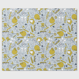 Little School Things Scattered on Wrapping Paper