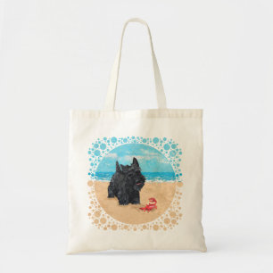 Little Scottie Finds a Crab at the Beach Tote Bag