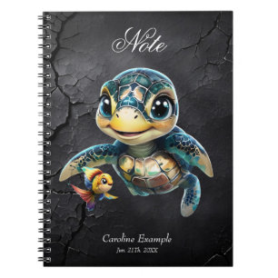 Little sea turtle exploring with her friend.  notebook