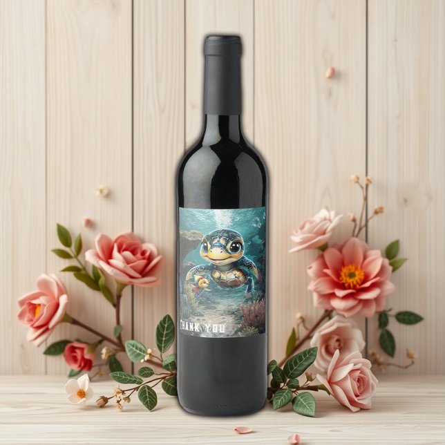 Little sea turtle exploring with her friend. wine label (Creator Uploaded)