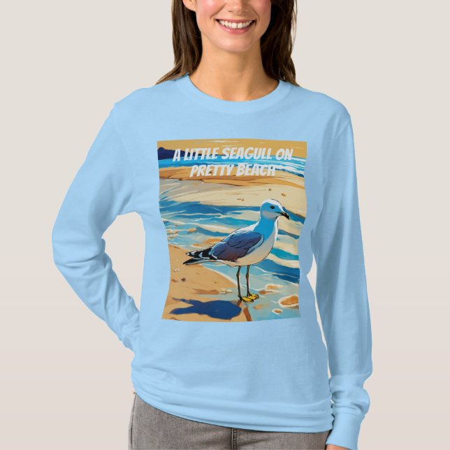 Little Seagull on a Beach ( Designed ) T-Shirt (Front)