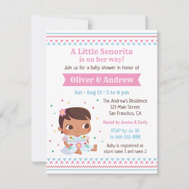 Little Senorita Baby Girl Mexican Baby Shower Invitation (Front)