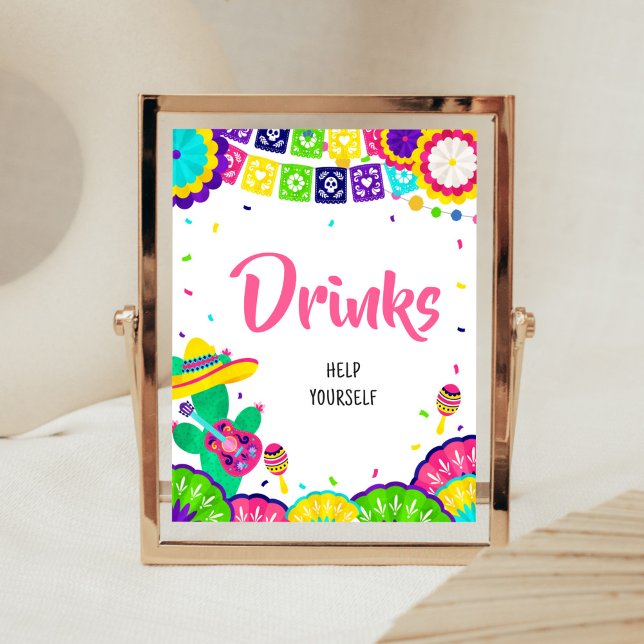 Little Senorita Fiesta Baby Shower Drinks Poster (Mexican Baby Shower Drinks Sign)