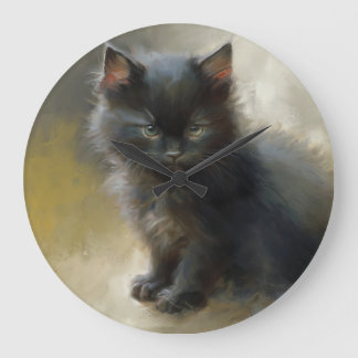 Little Shadow Black Kitten Large Clock