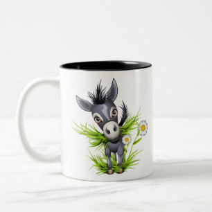 Little shaggy grey donkey Two-Tone coffee mug