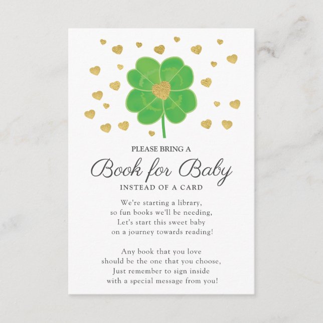 Little Shamrock Baby Shower Book for Baby Card (Front)