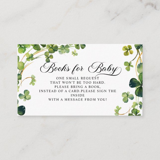 Little Shamrock Baby Shower Books for Baby Enclosure Card (Front)