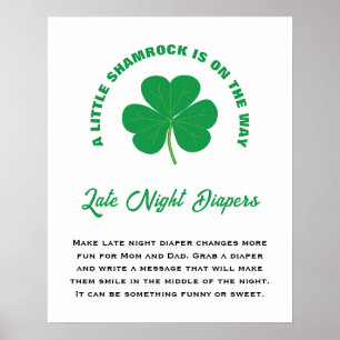 Little Shamrock Fun Baby Shower Late Night Diapers Poster