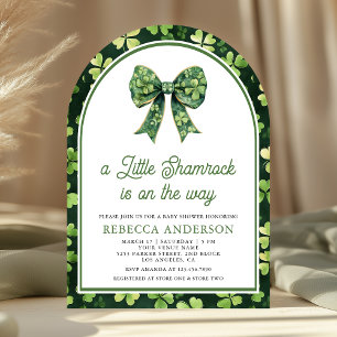 Little Shamrock Green Bow Arch Baby Shower Invitation