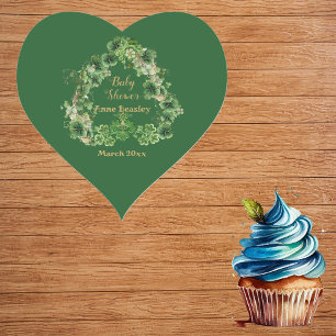 Little Shamrock Lucky Green Gold Heart Baby Shower Heart Sticker