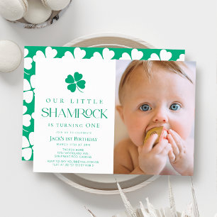 Little Shamrock Modern Boy Photo 1st Birthday Invitation