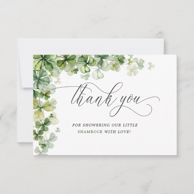 Little Shamrock Spring Bridal Shower Thank You Card (Front)