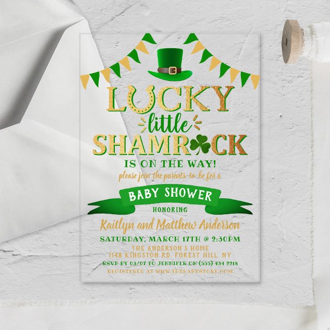 Little Shamrock St. Patrick's Day Baby Shower Acrylic Invitations (Creator Uploaded)