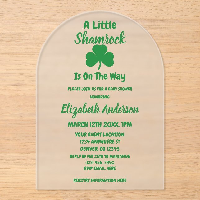 Little Shamrock St Patrick's Day Baby Shower Acrylic Invitations (Front)