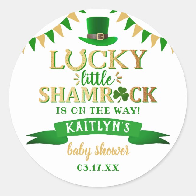 Little Shamrock St. Patrick's Day Baby Shower Classic Round Sticker (Front)