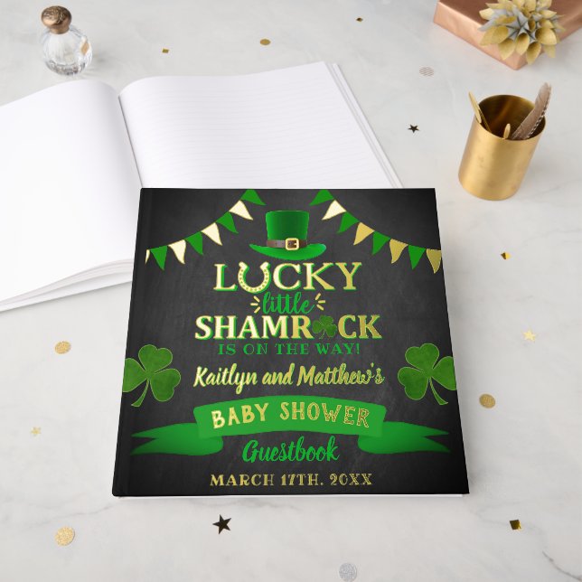 Little Shamrock St. Patrick's Day Baby Shower Guest Book (Front Open)