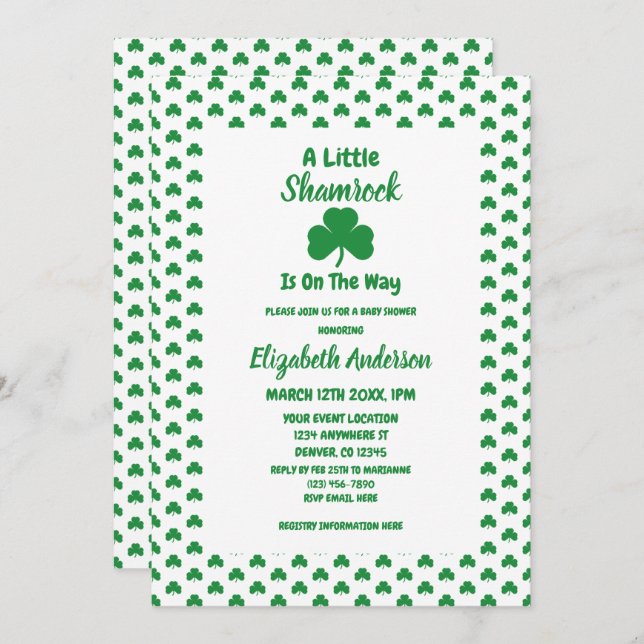Little Shamrock St Patrick's Day Baby Shower Invitation (Front/Back)