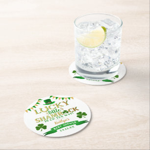 Little Shamrock St. Patrick's Day Baby Shower Round Paper Coaster