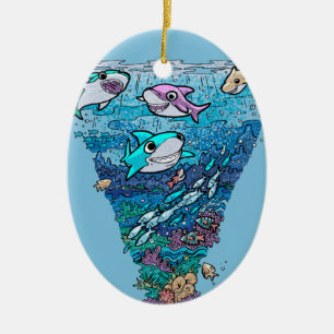 Little Shark Doodle Ceramic Ornament