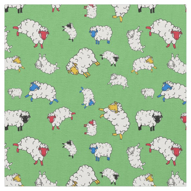 Little sheep, cute sheep different colors - green fabric (Close Up)