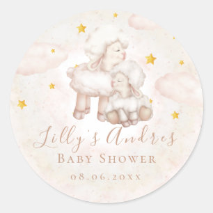 Little Sheep Lamb Dreamy stars Baby Shower Classic Round Sticker