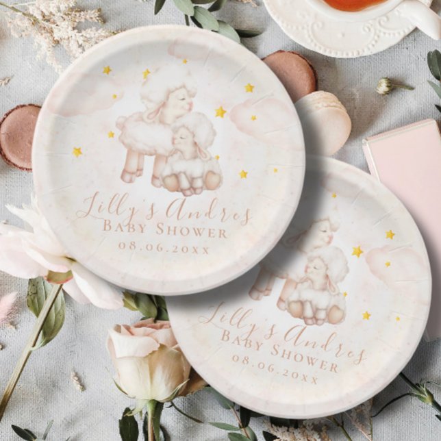 Little Sheep Lamb Dreamy stars Baby Shower Paper Plate (Creator Uploaded)