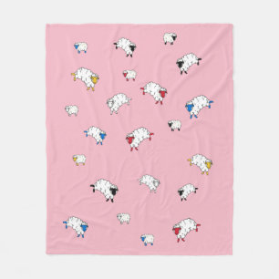 Little sheep white/black/blue/red/yellow on pink fleece blanket