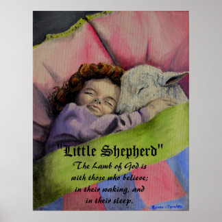 "Little Shepherd" The Lamb of God with girl sleep Poster