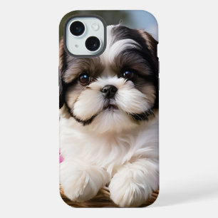 Little Shih Tzu Puppy Basket Flowers iPhone 15 Plus Case