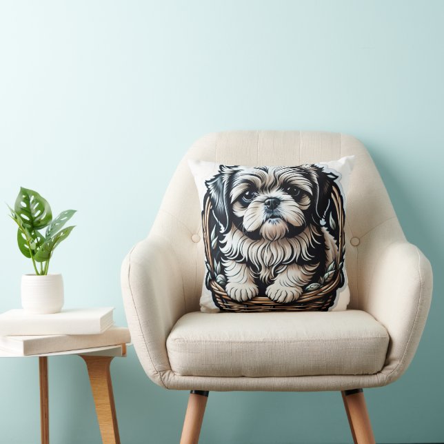 Little Shih Tzu Throw Pillow (Chair)