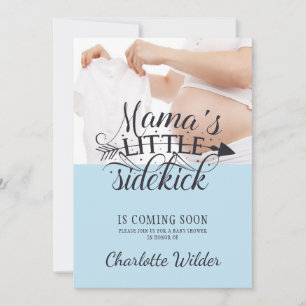 Little Sidekick Baby Bump Blue Boy Baby Shower Inv Invitation